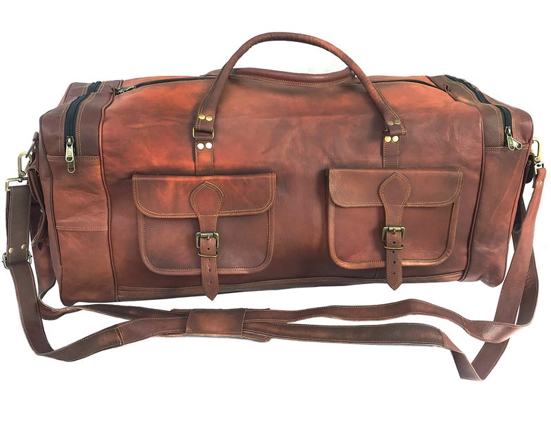 cuero KK's 30 Inch Real Goat Vintage Leather Large Travel Duffel Luggage Handmade, Gym, Hiking vintage brown Holdall Carry All Genuine Duffel Bag, Size 30" Inch - Image 2